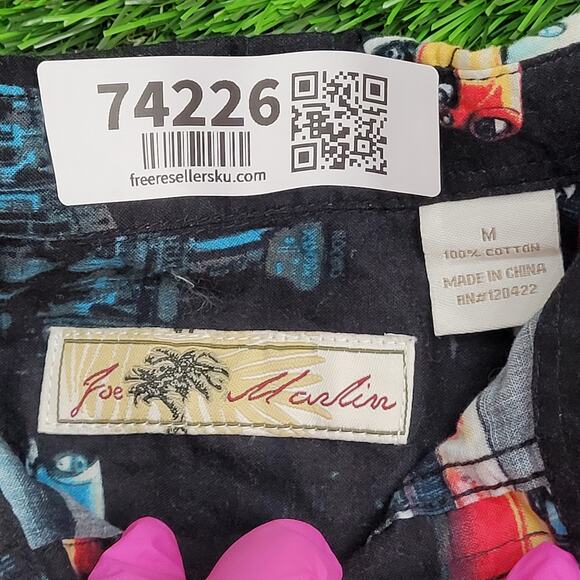 Vintage Joe-Marlin AOP Car Button Shirt Medium 19x28 Black - Picture 7 of 11